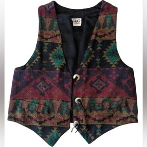 Vintage 90s  Clio Southwestern Colorful Stripe Cowgirl Vest Womens Size Medium